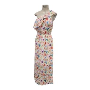 One shoulder Ruffle Red multi color Maxi Dress